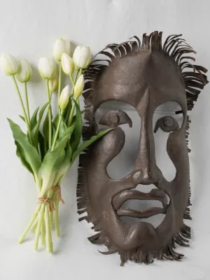 1950s Iron Mask Sculpture in the Style of Jean Cocteau 18½"