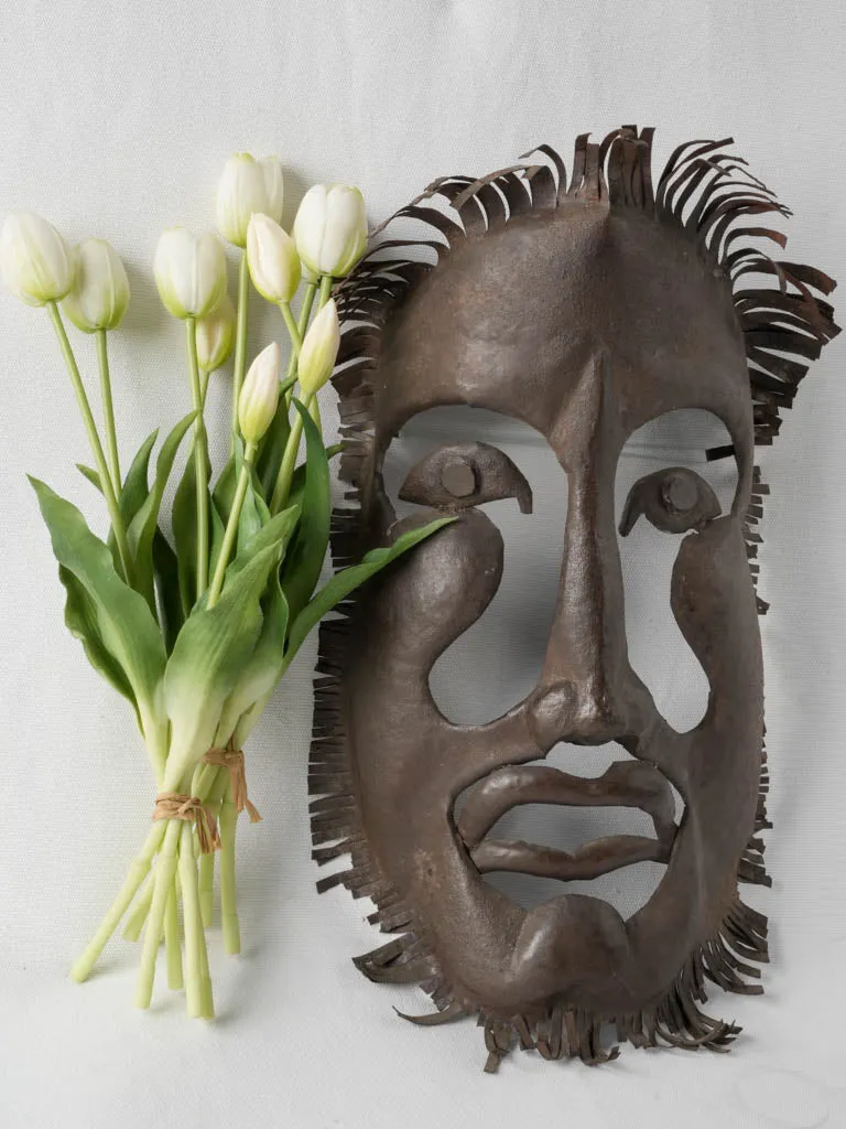 1950s Iron Mask Sculpture in the Style of Jean Cocteau 18½"