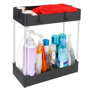 2-Tier Under Sink Shelf Organizer 4 Hooks | Space Saving Bathroom Storage Rack