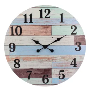 23.6” Coastal Worn Blue and White MDF Wall Clock