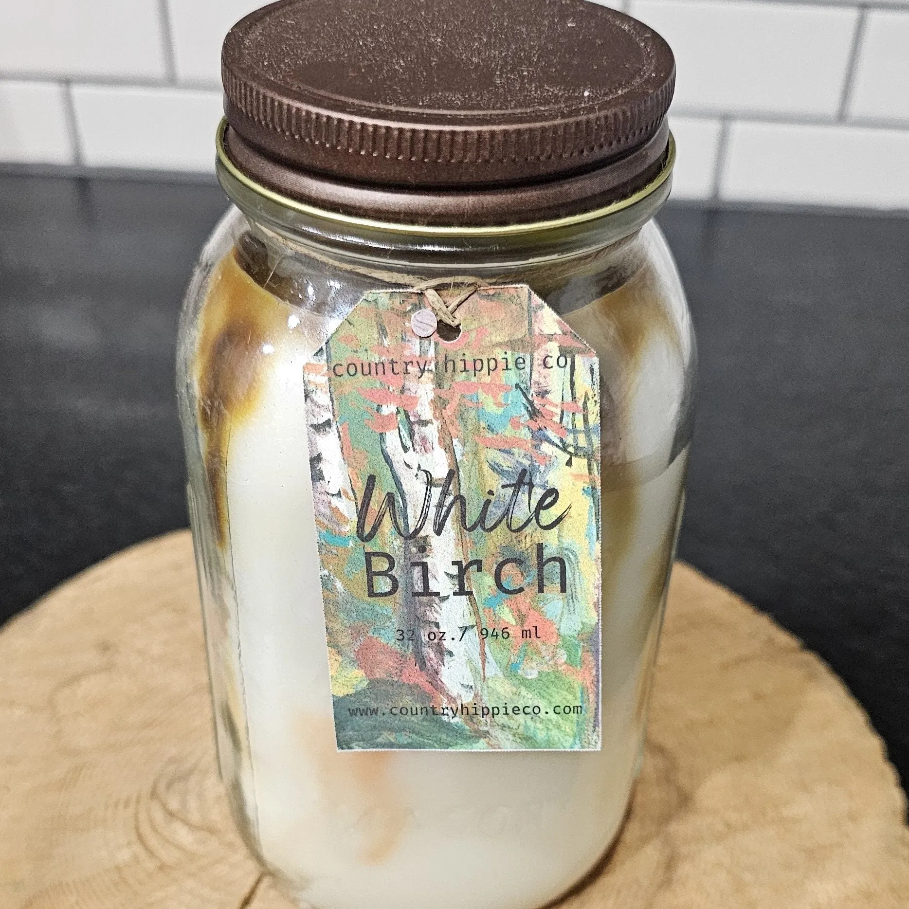 32 oz WHITE BIRCH Marbled Quart Mason Jar Candle