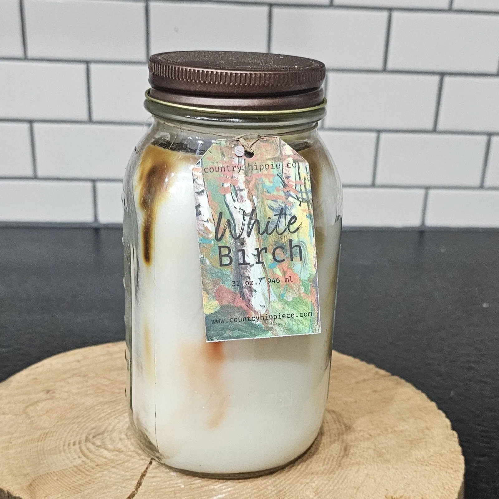 32 oz WHITE BIRCH Marbled Quart Mason Jar Candle