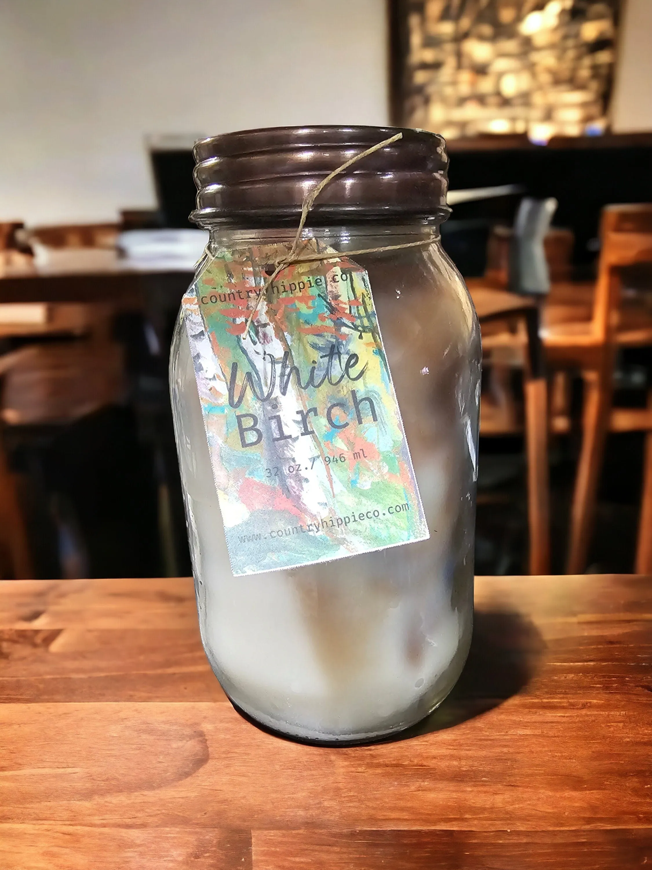 32 oz WHITE BIRCH Marbled Quart Mason Jar Candle