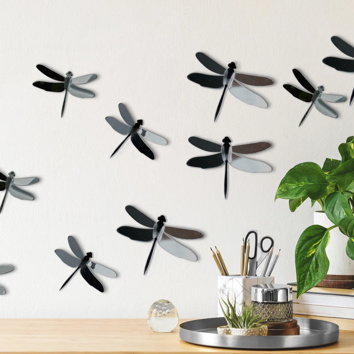 3D GRAY DRAGONFLIES PEEL & STICK MIRRORS