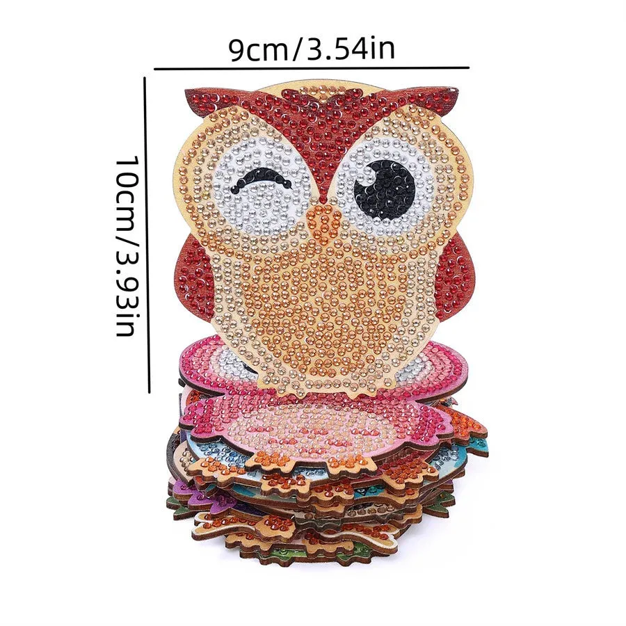 5D Diamond Art Coasters With Holder, 10 Piece Set, Adorable Owl Table Decorations