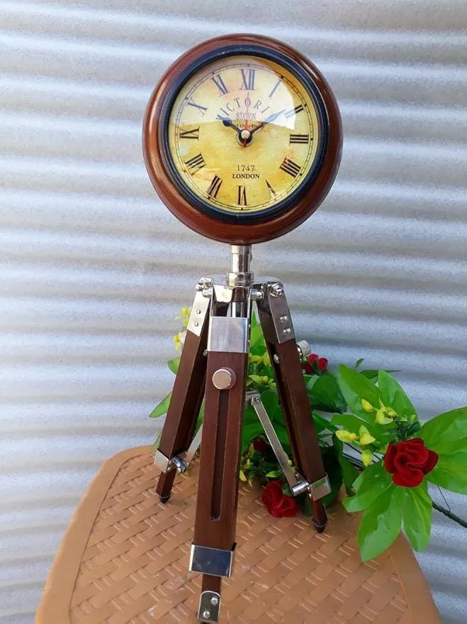 AGS Nautical Handicrafts Wooden Clock 6" on Table Top Wooden Stand 12 Inch