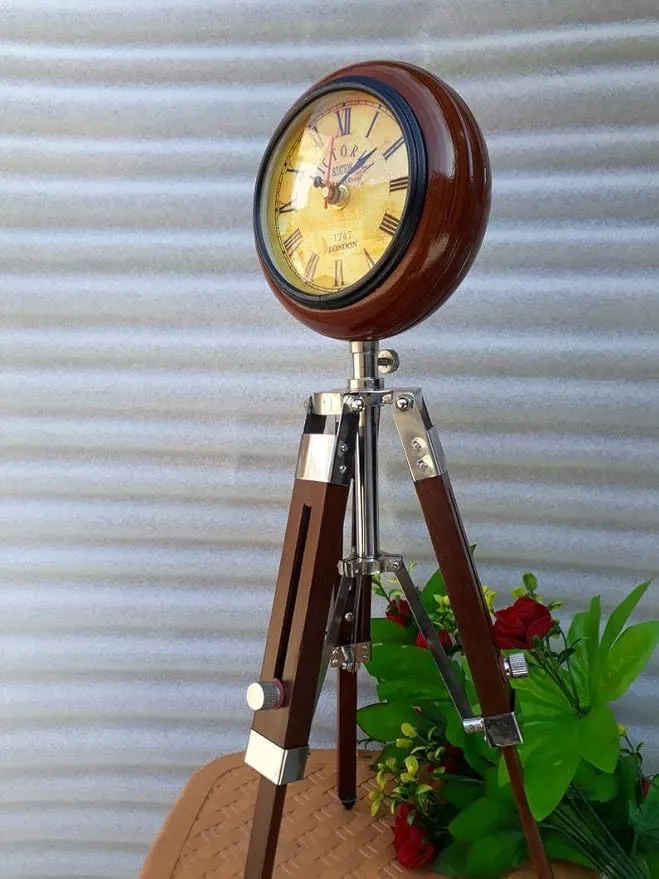 AGS Nautical Handicrafts Wooden Clock 6" on Table Top Wooden Stand 12 Inch