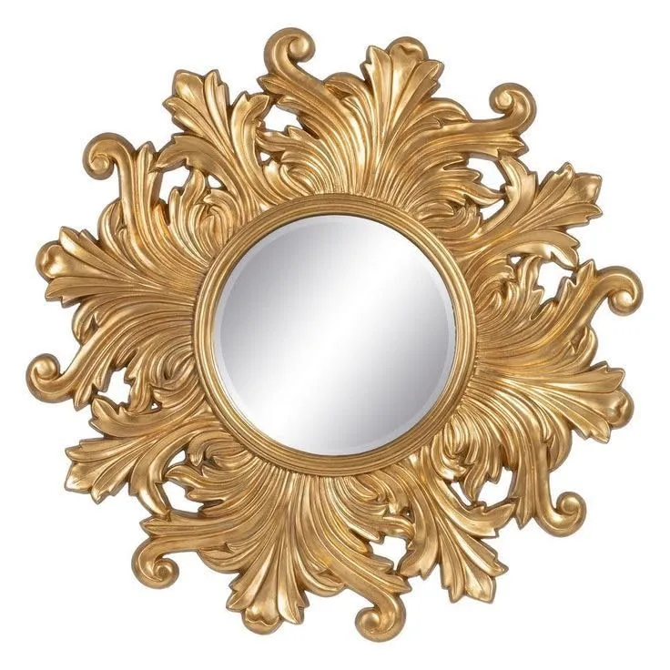 AH.WOODHANDICRAFTS Ornate Wooden Wall Mirror with Intricate Carvings, 50 cm Diameter