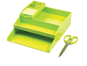 All in One Office Desk Organizer 3 Trays Scissors Sticky Notes 260x55x320 Green