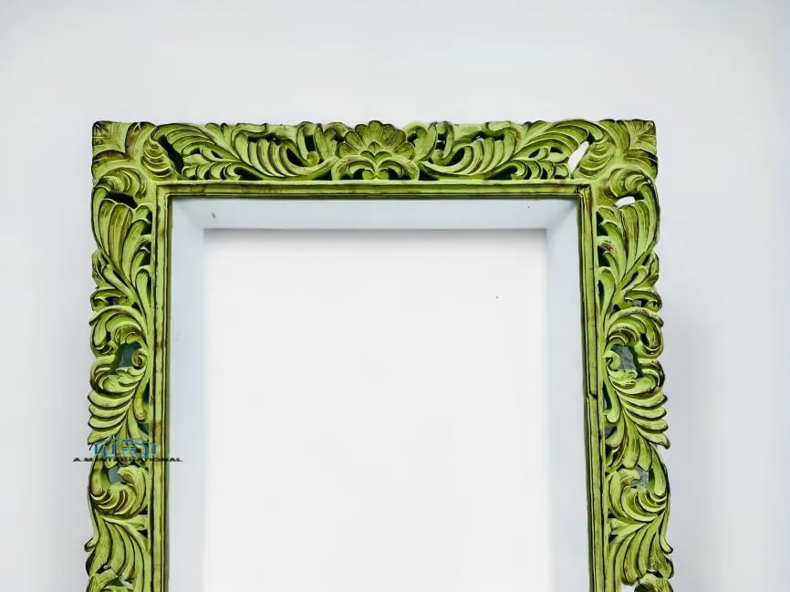 A.M INTERNATIONAL Wooden Handcrafted Wall Mirror Frame Solid Wood, Distress Finish | with Out Mirror | Size 6 * 3 ft (White Distress) (Green Distress)