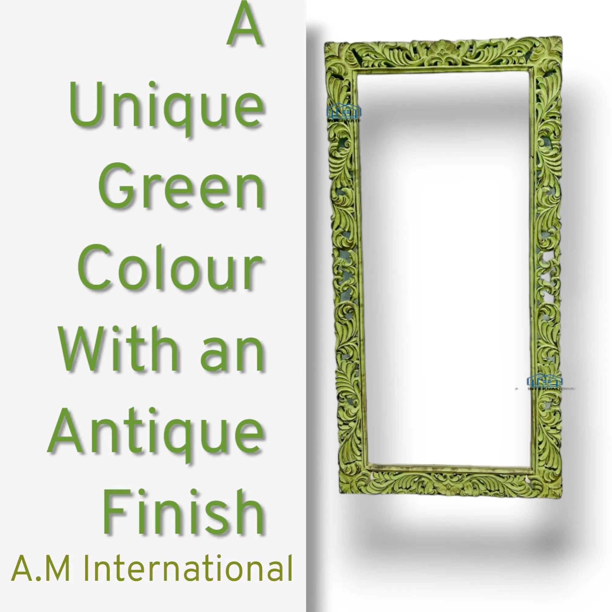 A.M INTERNATIONAL Wooden Handcrafted Wall Mirror Frame Solid Wood, Distress Finish | with Out Mirror | Size 6 * 3 ft (White Distress) (Green Distress)