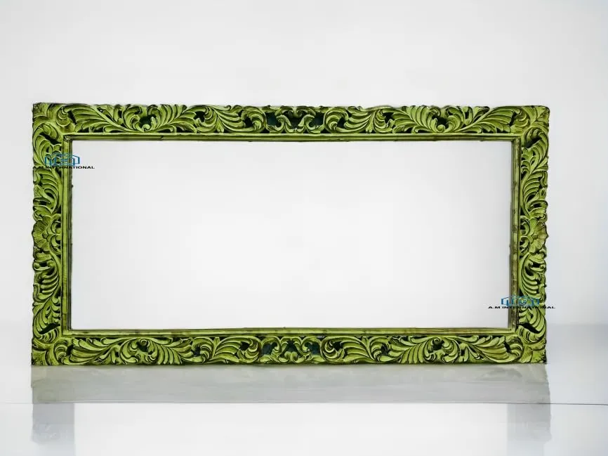 A.M INTERNATIONAL Wooden Handcrafted Wall Mirror Frame Solid Wood, Distress Finish | with Out Mirror | Size 6 * 3 ft (White Distress) (Green Distress)