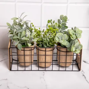 Anko Herbs in Planter - Set of 3 | Artificial Potted Plants Set with Metal Frame, Recycled Paper Pots | Home Decor | Centerpieces | Kitchen | Office or Living Room | Indoor Decor - Green, 20 cm height