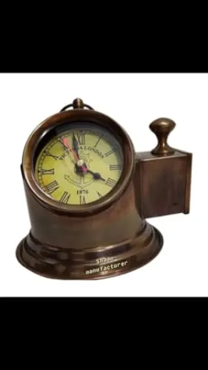 Antique Handmade Brass Table Clock Desk Clock Handmade Vintage Style for Home & Office Decor (6 Inch - Brown)