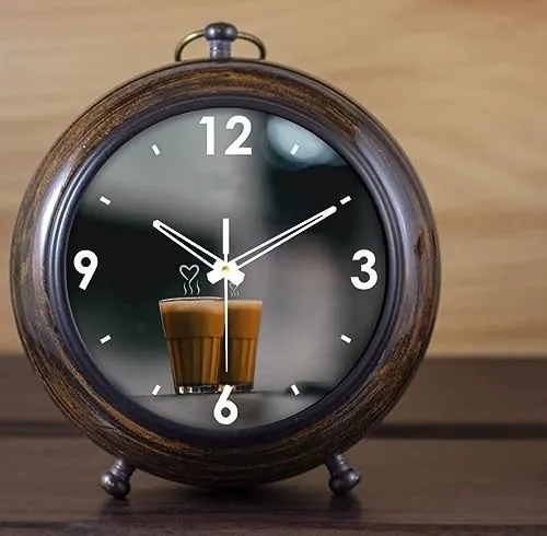 ANTIQUE NAUTICAL CREATIONS Table Clock with Aged Brass Finish, 5.25" Height, Intricate Small Wooden Clock.