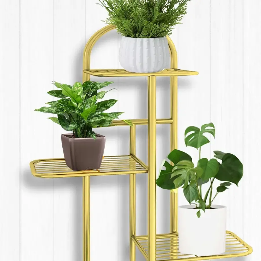 Arched 5 Tier Gold Metal Plant Stand for 6 Planters