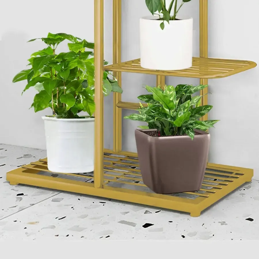 Arched 5 Tier Gold Metal Plant Stand for 6 Planters