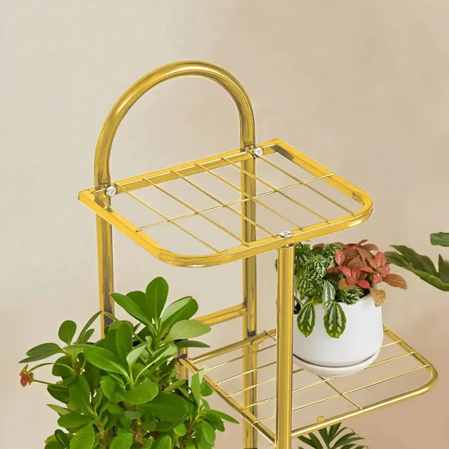 Arched 5 Tier Gold Metal Plant Stand for 6 Planters