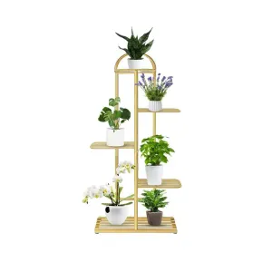 Arched 5 Tier Gold Metal Plant Stand for 6 Planters