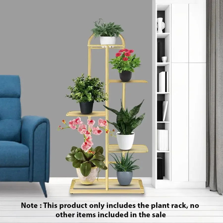 Arched 5 Tier Gold Metal Plant Stand for 6 Planters