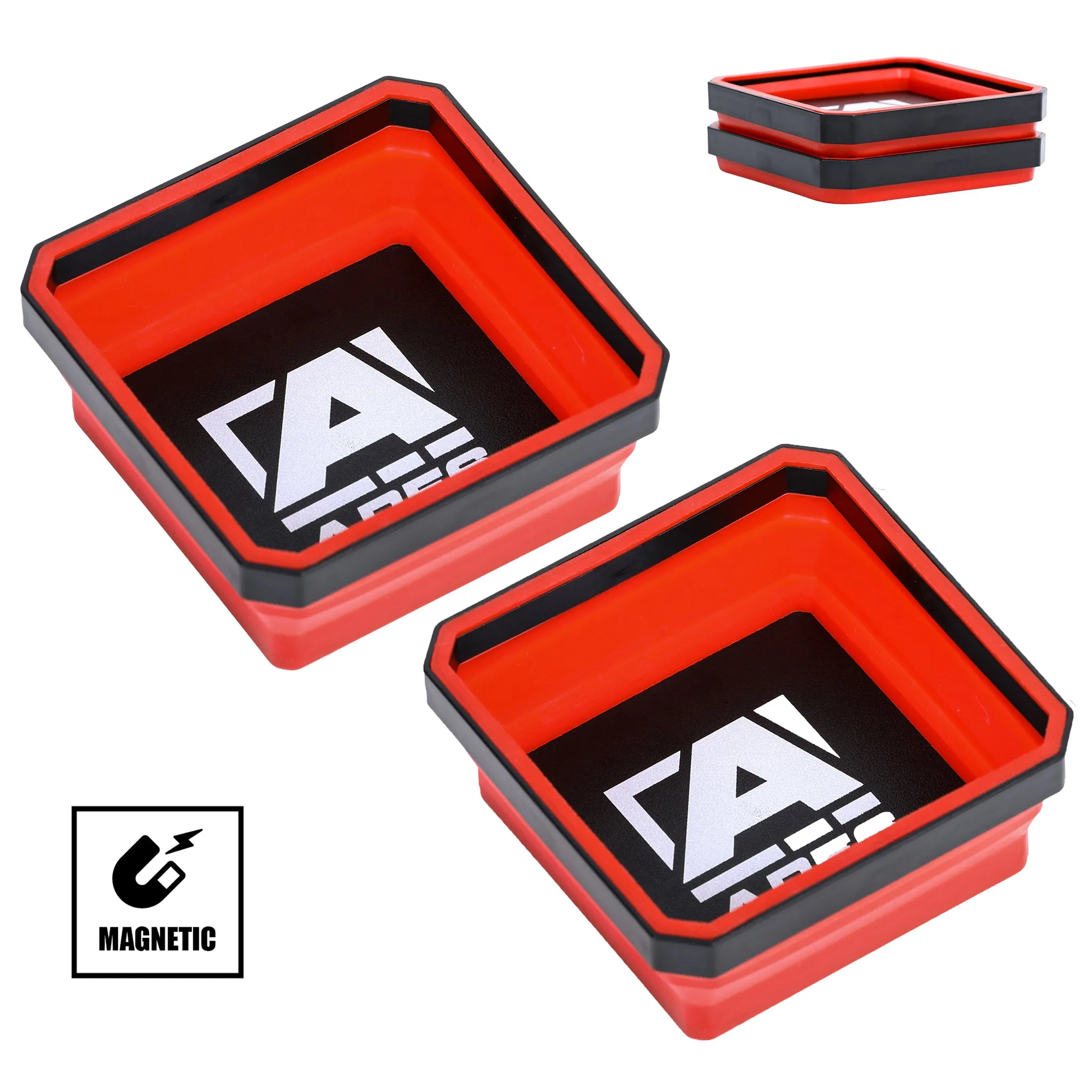 ARES 61008 - 2-Piece Red Collapsible Magnetic Parts Bowl Set