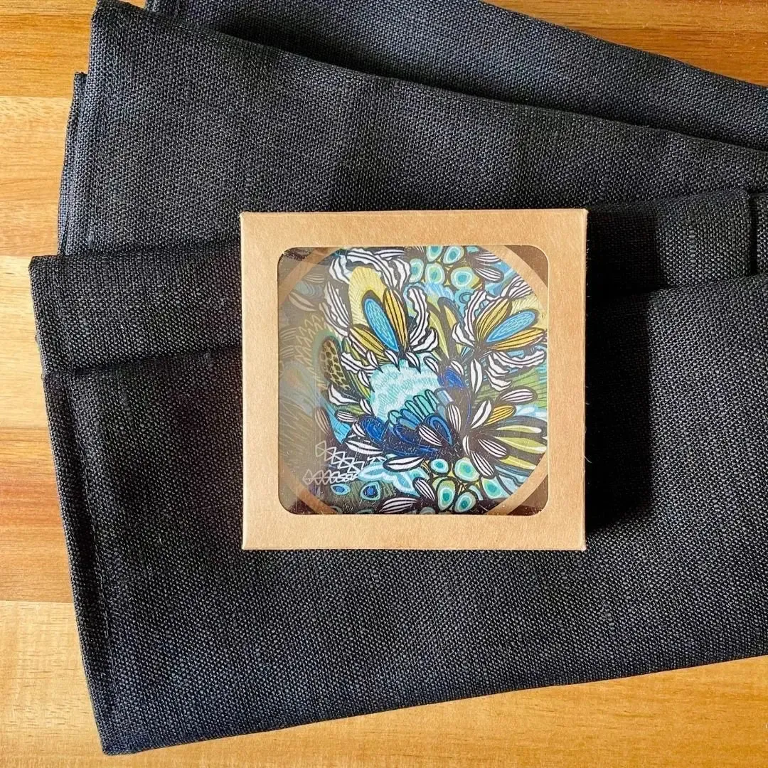 Azure Proteas Australian Wooden Coaster & Napkin Set