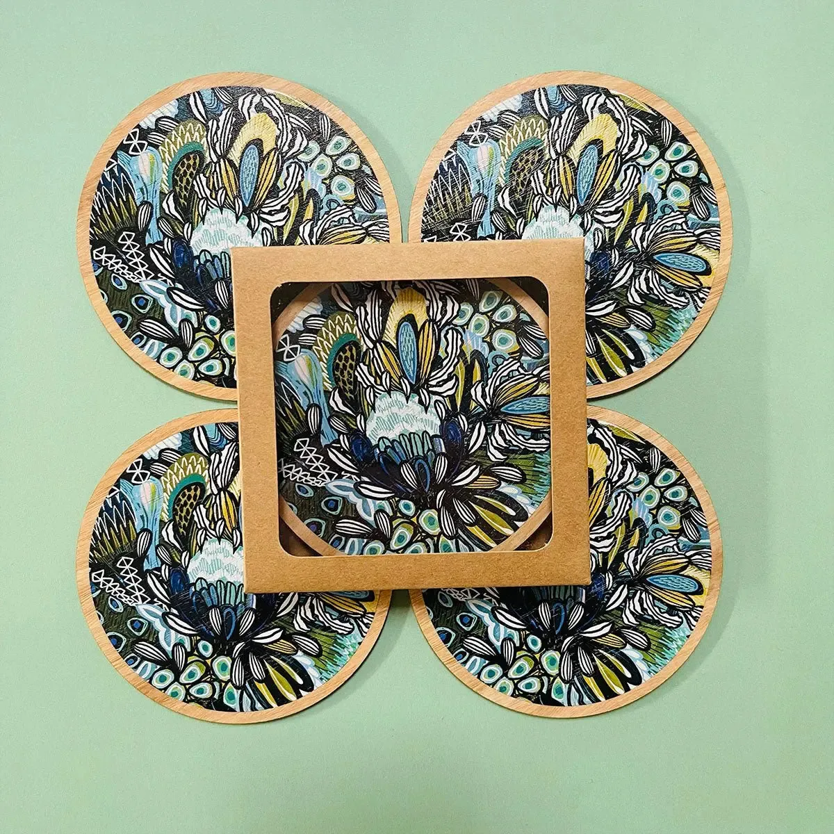 Azure Proteas Australian Wooden Coaster & Napkin Set