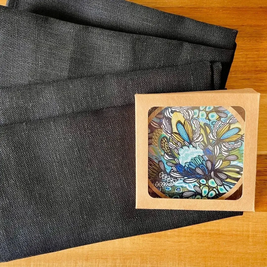 Azure Proteas Australian Wooden Coaster & Napkin Set