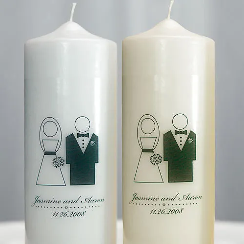 Bride and Groom Personalized Unity Candle Ivory