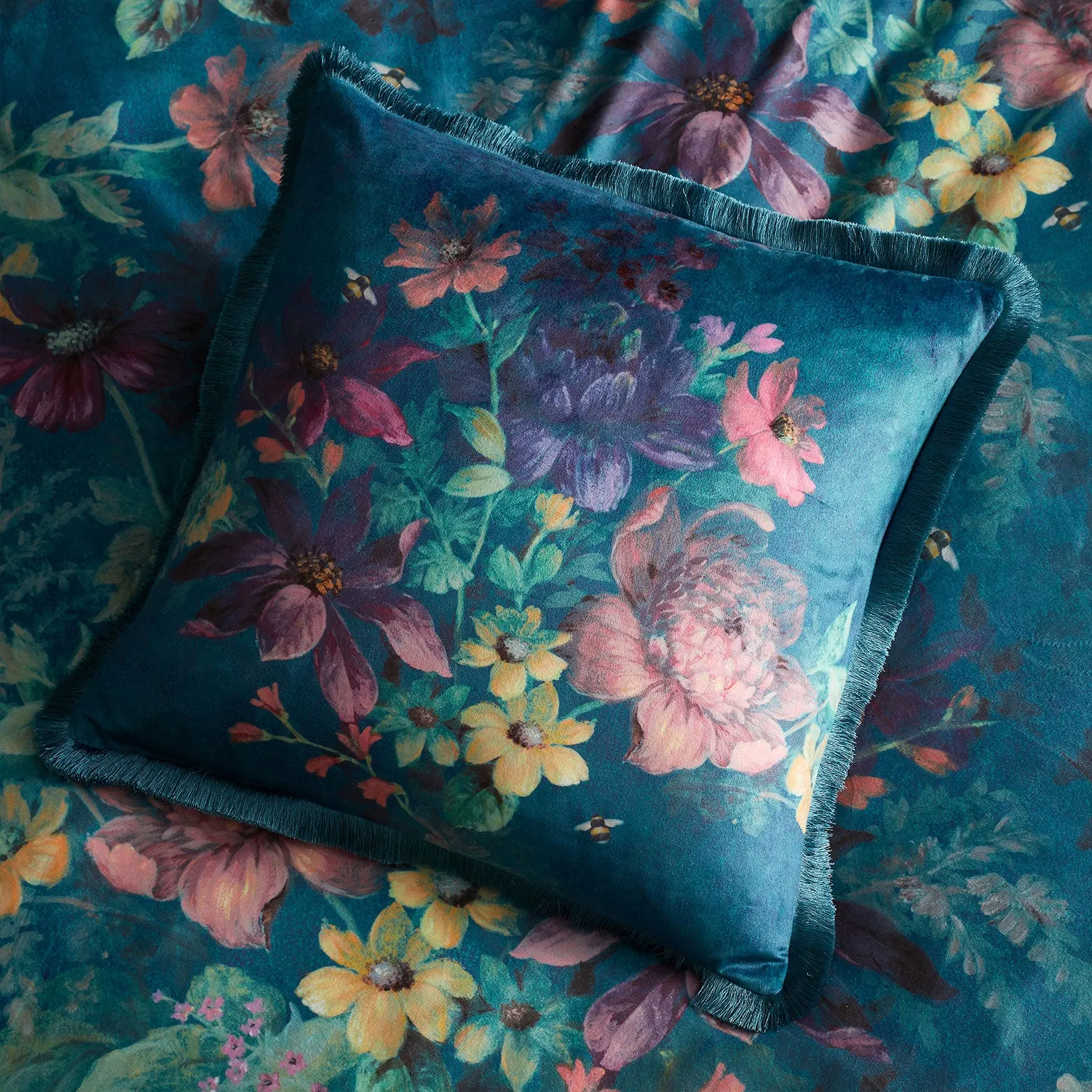 Bridgerton By Catherine Lansfield Romantic Floral Velvet Cushion (45cm x 45cm)