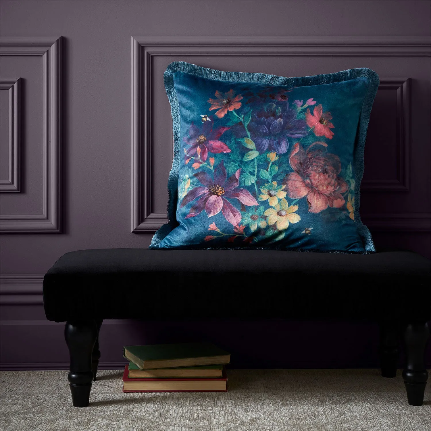 Bridgerton By Catherine Lansfield Romantic Floral Velvet Cushion (45cm x 45cm)