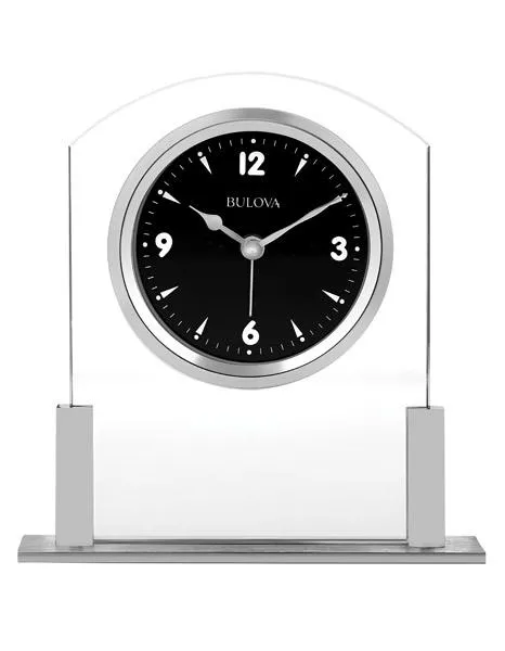 Bulova Newton Executive Desk Alarm Clock - Floating Black Dial - Silver-Tone