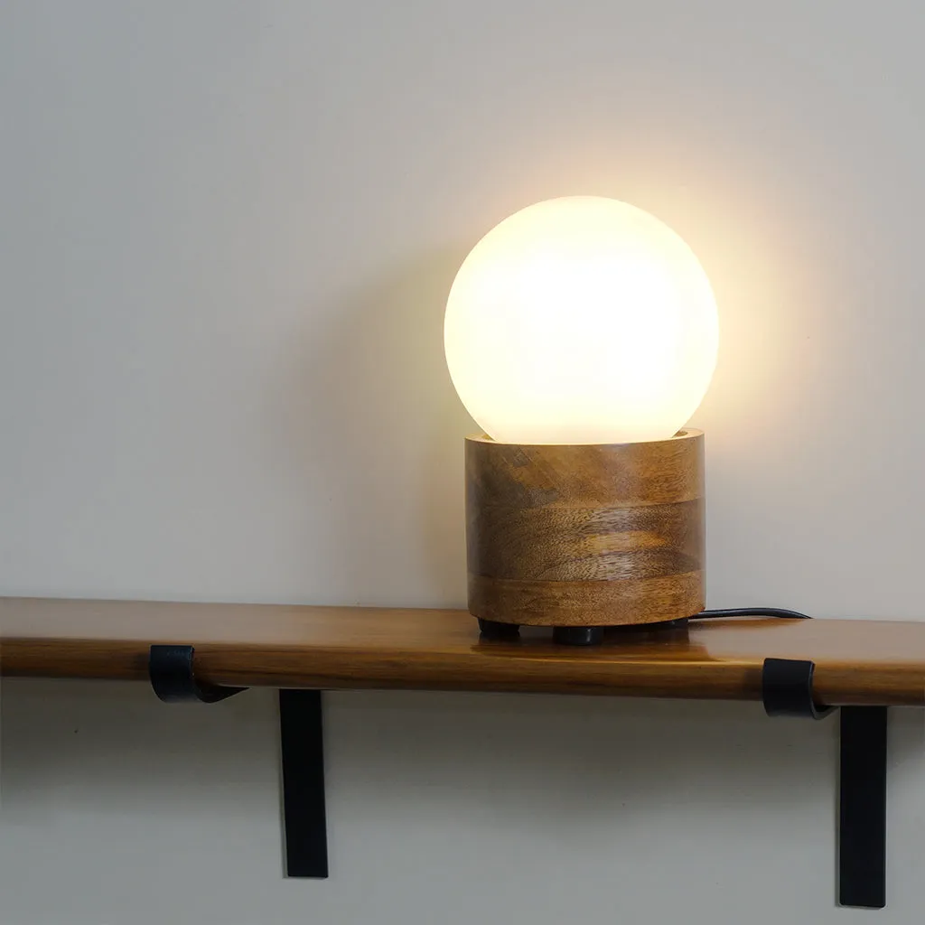 Cdl114 Solid Teak Wood Glass Table Lamp