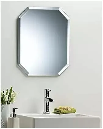 Cheval Glass Decorative 5 mm Saint - Gobain/Modi Guard Ultra Glass Frameless Wall Mirror (Glass Silver 24 inch x 18 inch) Decorative Mirror (Octogonal)