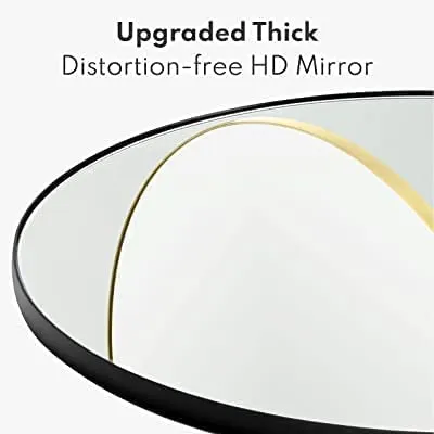 Cheval Glass Designer Golden Framed Multi Glass Beveled Round Wall Mirror - (30 Inches, Golden)