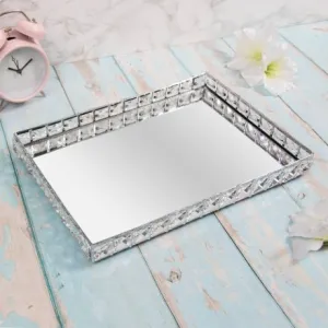 Chic Mirrored Rectangular Crystal Edged Tray