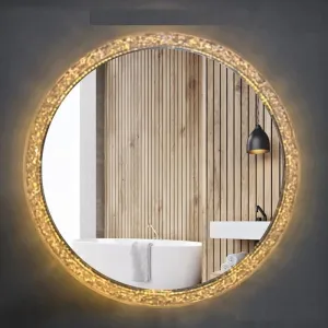 CIPLA PLAST Crystal Round Decorative Designer Mirror Frame with LED Light for Wall Mounted Bathroom Mirror Bedroom Makeup Mirror Living Room (Large, Silver Crystal 24 X 24 Inch) Bathroom for Mirror