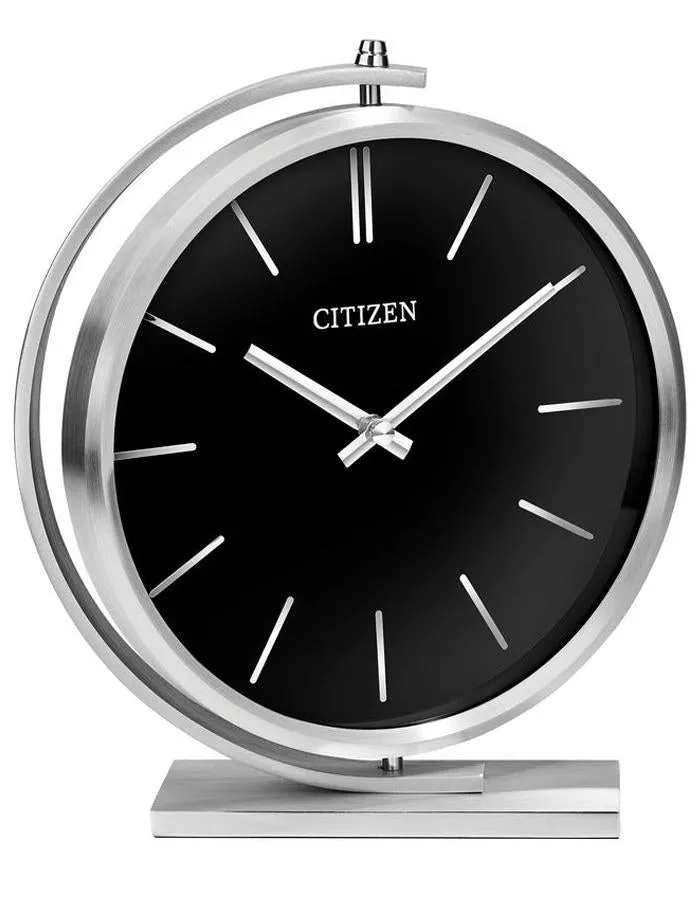 Citizen Decorative Silver-Tone Pivoting Clock - Black Dial - Silver-Tone Accents