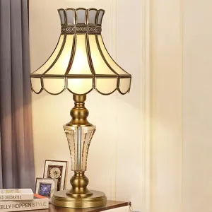 Classic Scalloped Night Table Lamp with Gold Finish and Crystal Accent