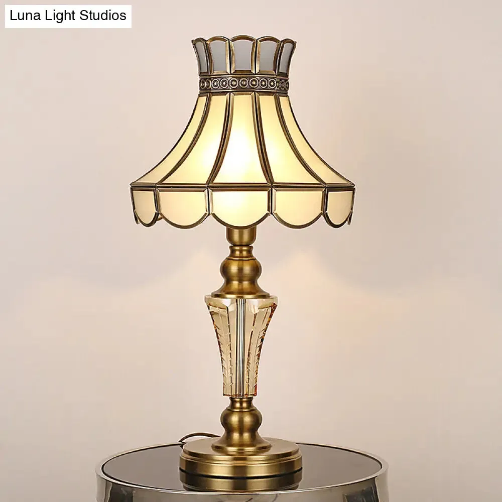 Classic Scalloped Night Table Lamp with Gold Finish and Crystal Accent