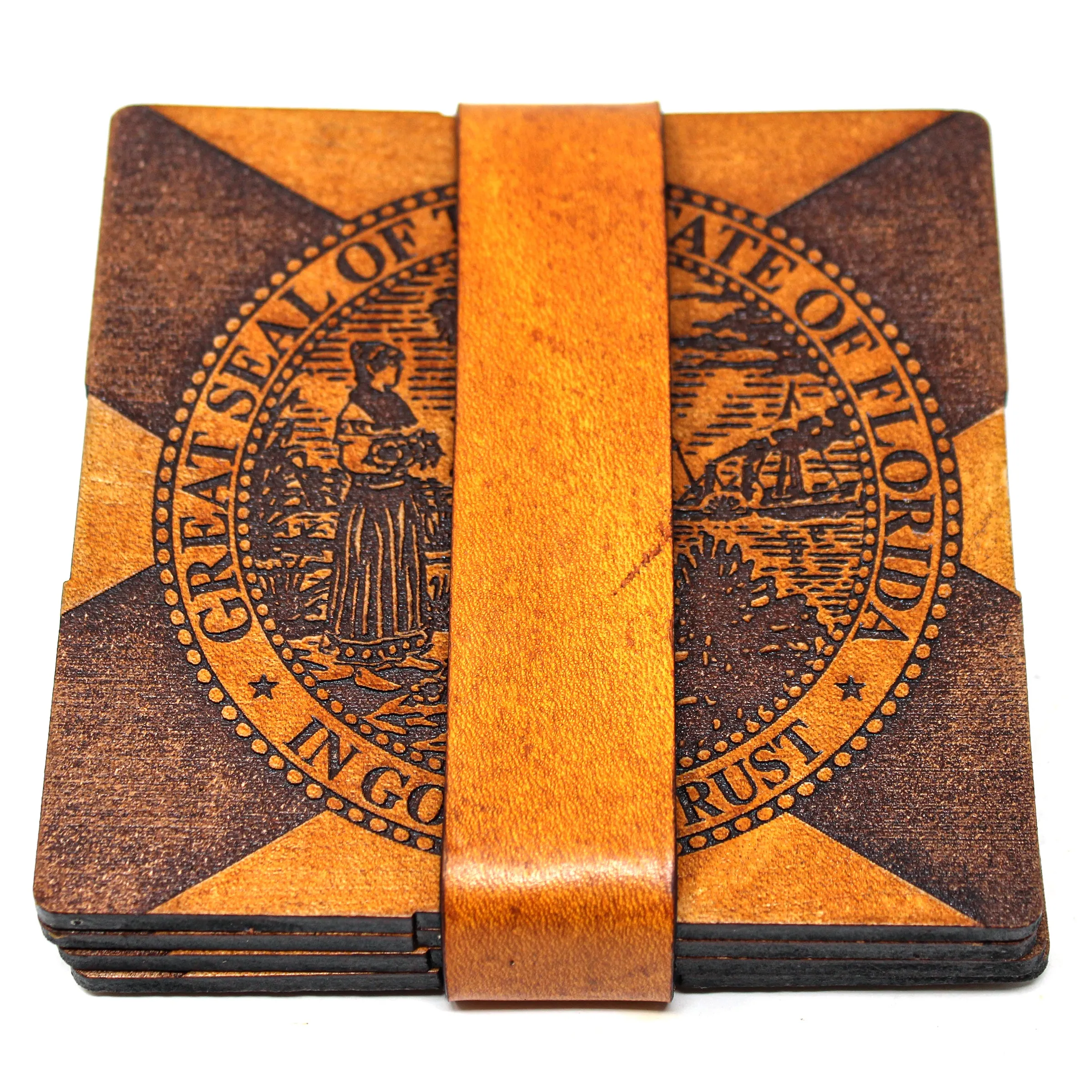 Coasters Set - Leather - Florida Flag