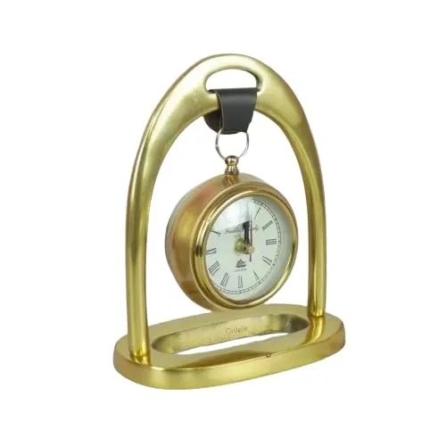 CRAPLE Brass Maritime Table Top Clock Analog Beside Desk Table Clock Desk Clock Handmade Vintage Style|Multi-Function Metal Brass Beautiful Clock Roman Number