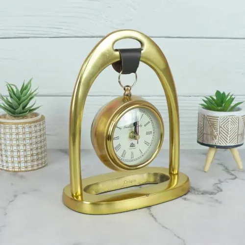 CRAPLE Brass Maritime Table Top Clock Analog Beside Desk Table Clock Desk Clock Handmade Vintage Style|Multi-Function Metal Brass Beautiful Clock Roman Number