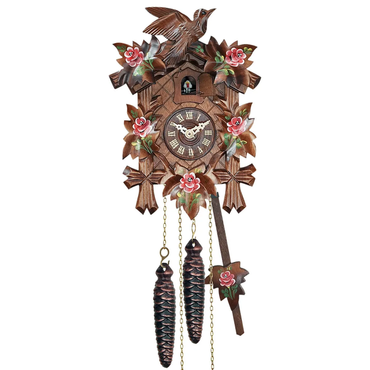 Cuckoo Clock - Quartz Traditional with Painted Roses - Engstler