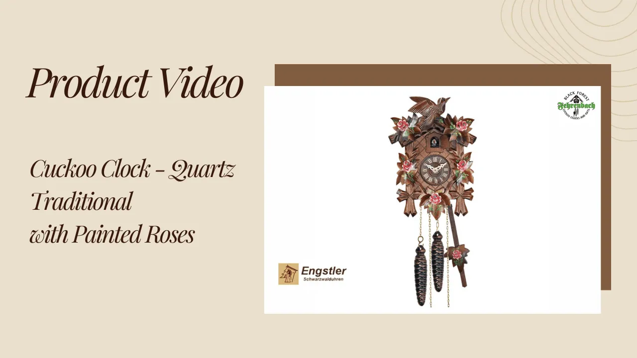 Cuckoo Clock - Quartz Traditional with Painted Roses - Engstler