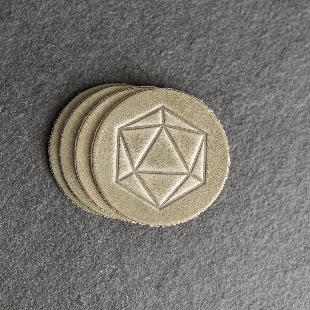 D20 Symbol Leather Coasters - Set of 4