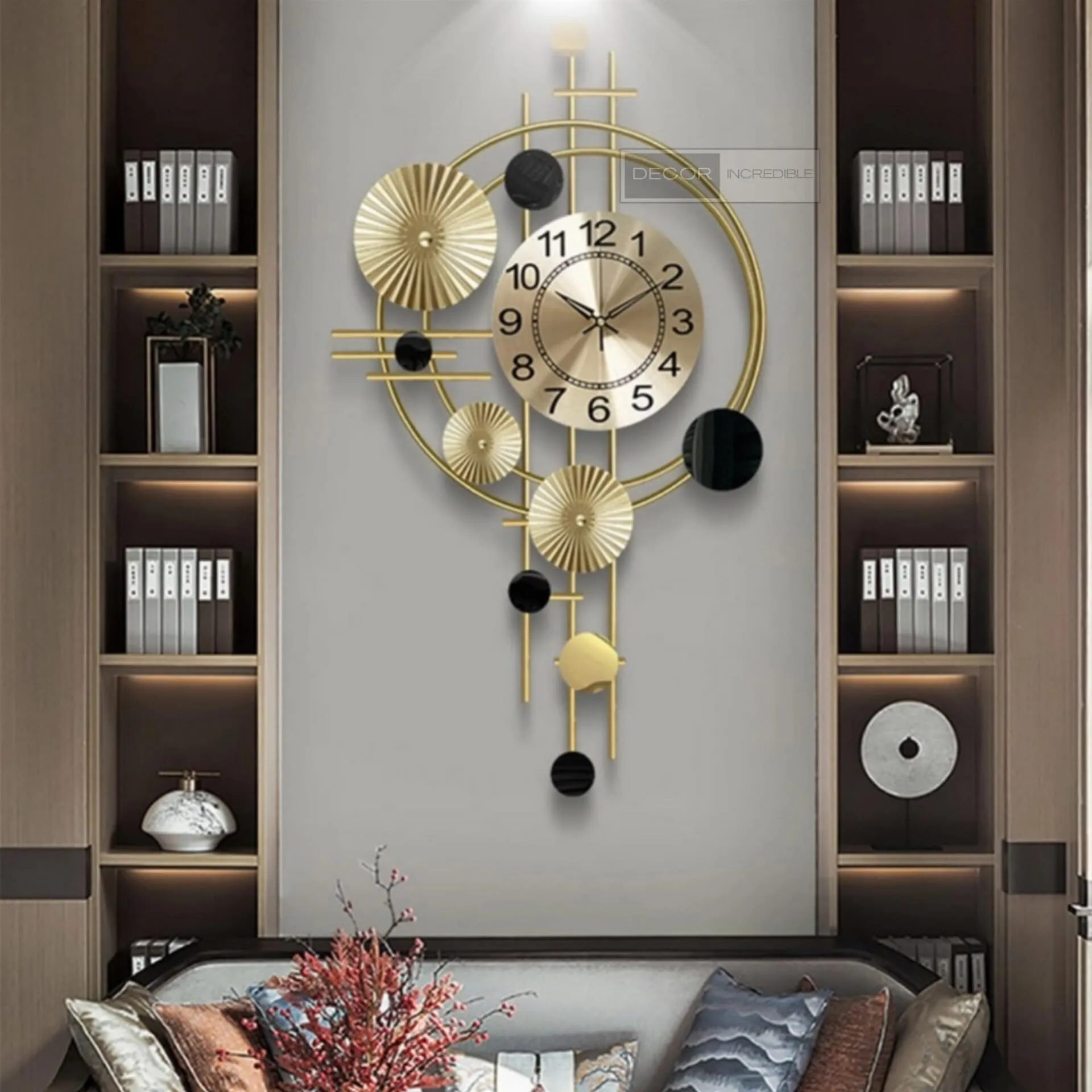 Decor incredible Precision Crafted Modern Golden Metal Wall Analog Clocks For Every Room [Size- 36X2X21 Inch]