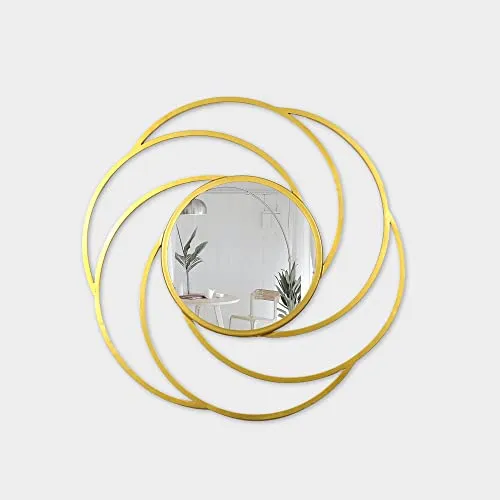 Decorative Wall Mirror, Circular Interlocking Rings Design, Yellow, 76 cm Diameter