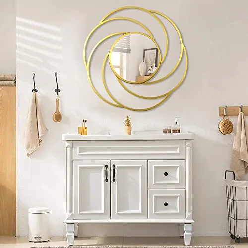 Decorative Wall Mirror, Circular Interlocking Rings Design, Yellow, 76 cm Diameter