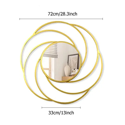 Decorative Wall Mirror, Circular Interlocking Rings Design, Yellow, 76 cm Diameter